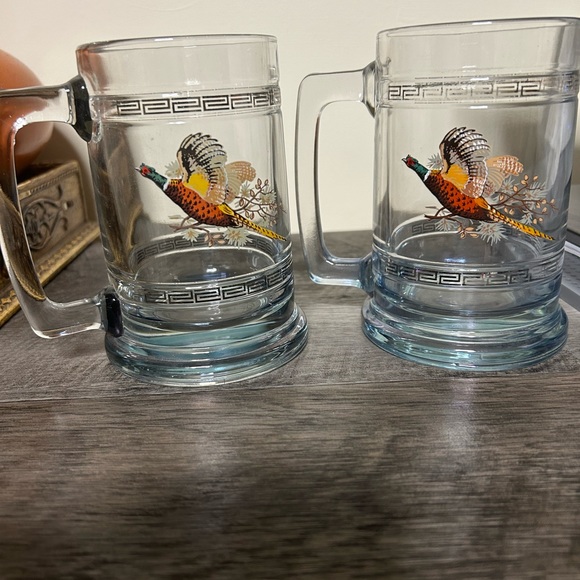 Set of two Vintage Princess House Steins-Pheasant Mugs with Gold Greek Key Trim. - Picture 2 of 3